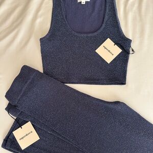 REVOLVE Superdown Navy Sparkle Set - top & Flare Pants